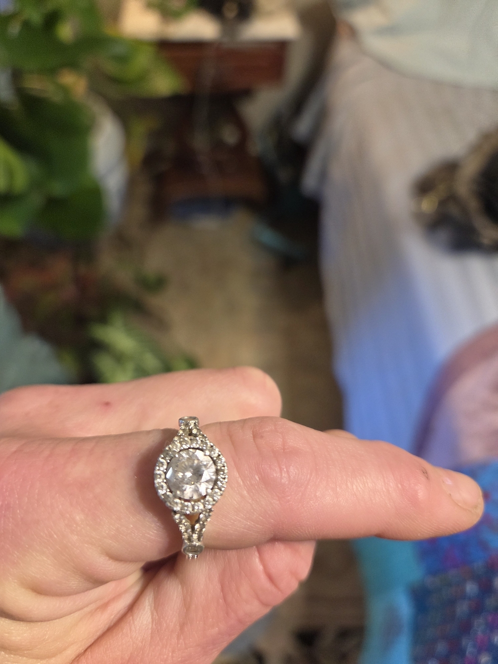 Sterling Silver Halo Engagement Ring with Clear Center Stone